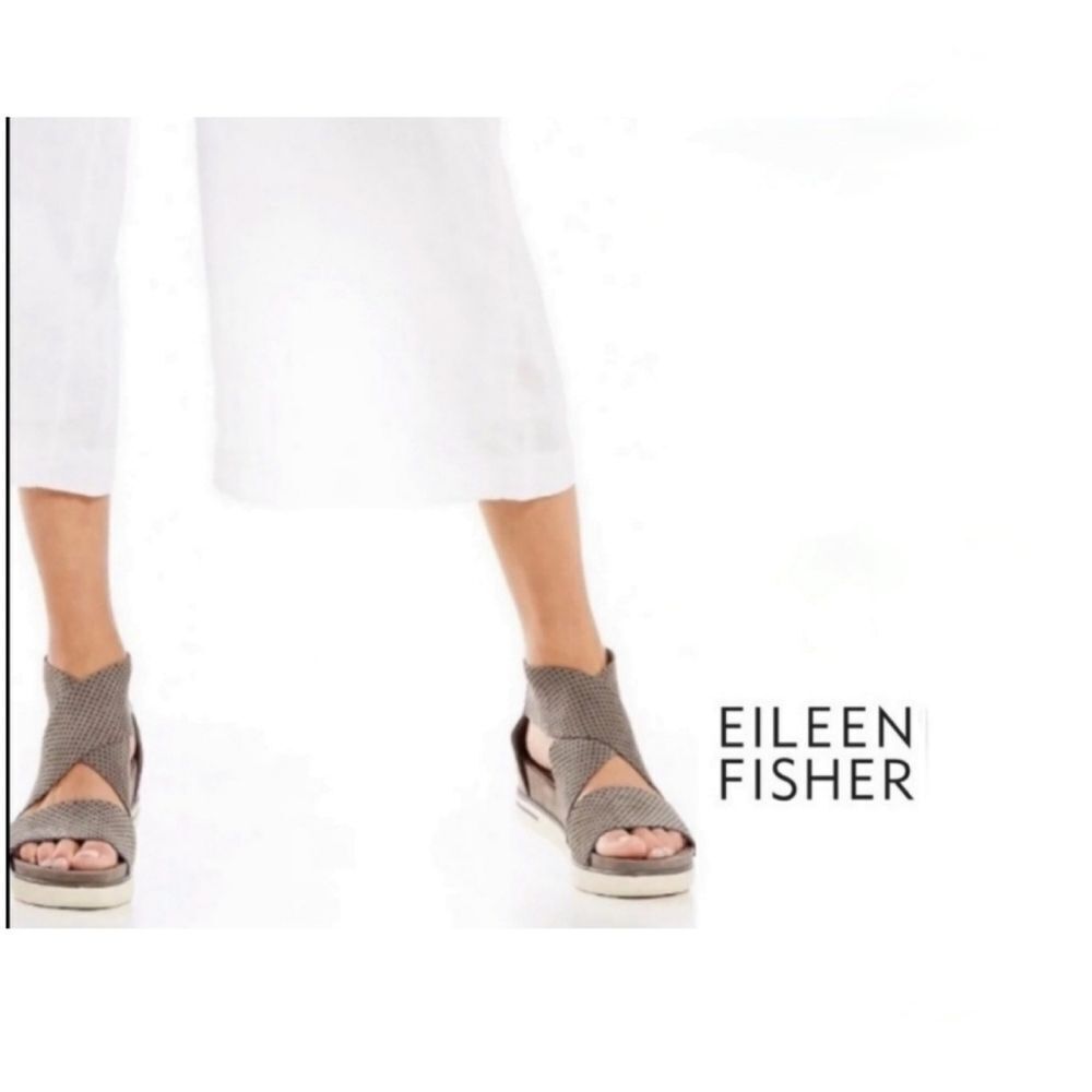 EILEEN FISHER Suede Perforated Sport Platform Sandal In Platinum Gray Size 8.5